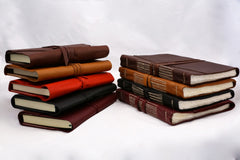 Hand-stitched wrap Journal w/handmade Amalfi pages (in 3 sizes & 4 colors) Hand-stitched wrap Journal w/handmade Amalfi pages (in 3 sizes & 4 colors)